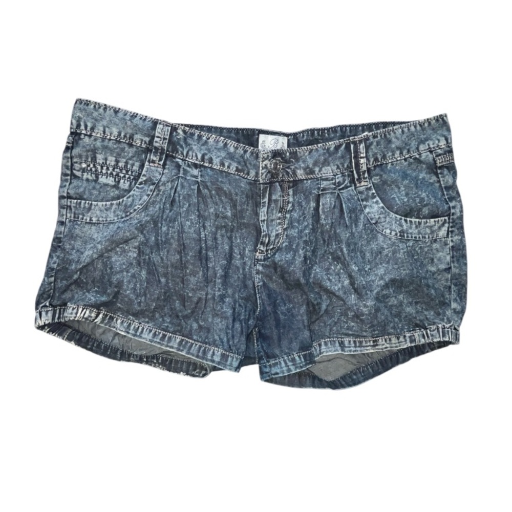 Buffalo David Bitton Acid Washed Denim Shorts Lightweight Elastic On Hem Size 32